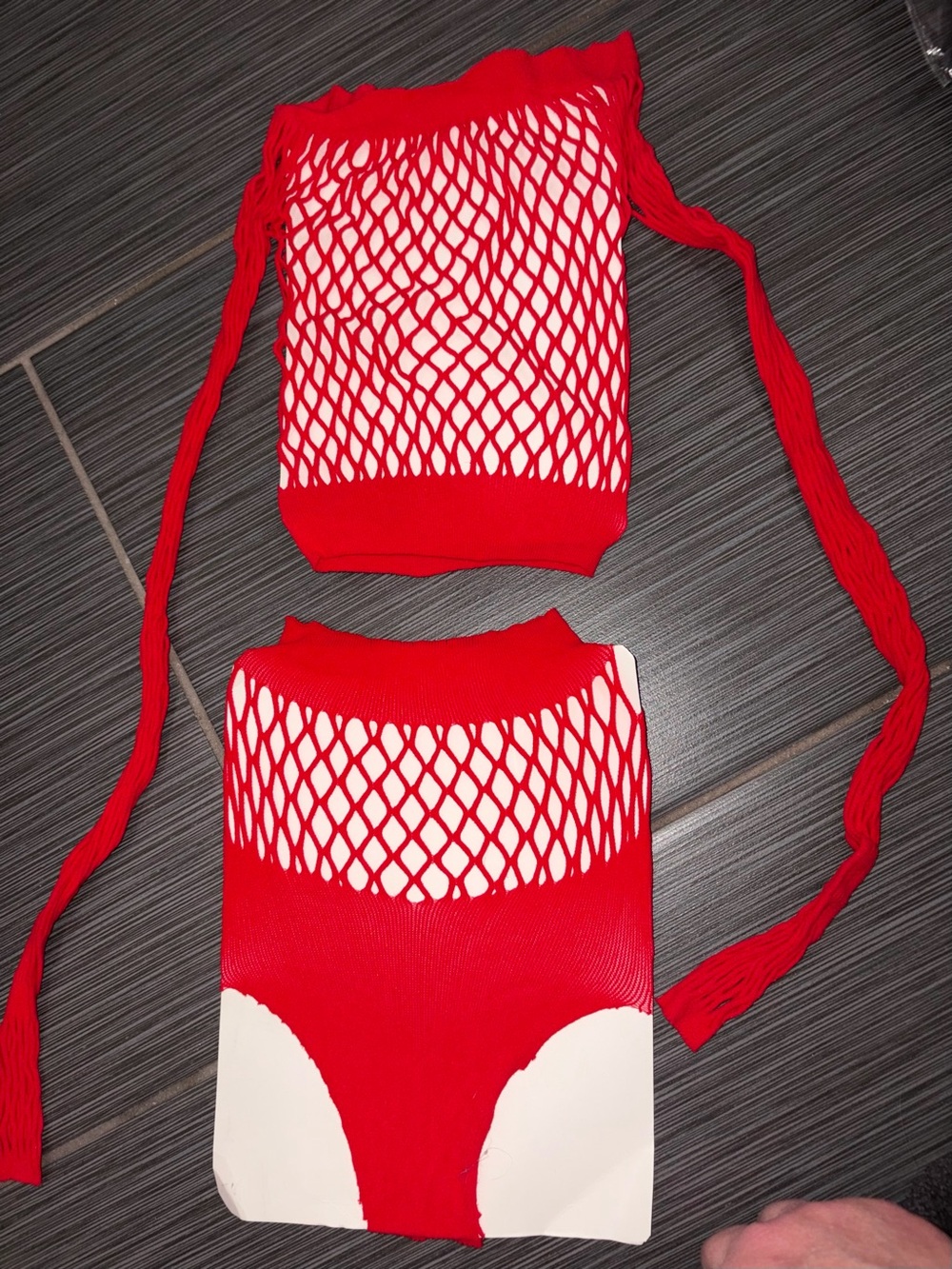 NWT Red Fishnet Long Sleeve Crop Top & Bottom Set OS - Picture 3 of 3